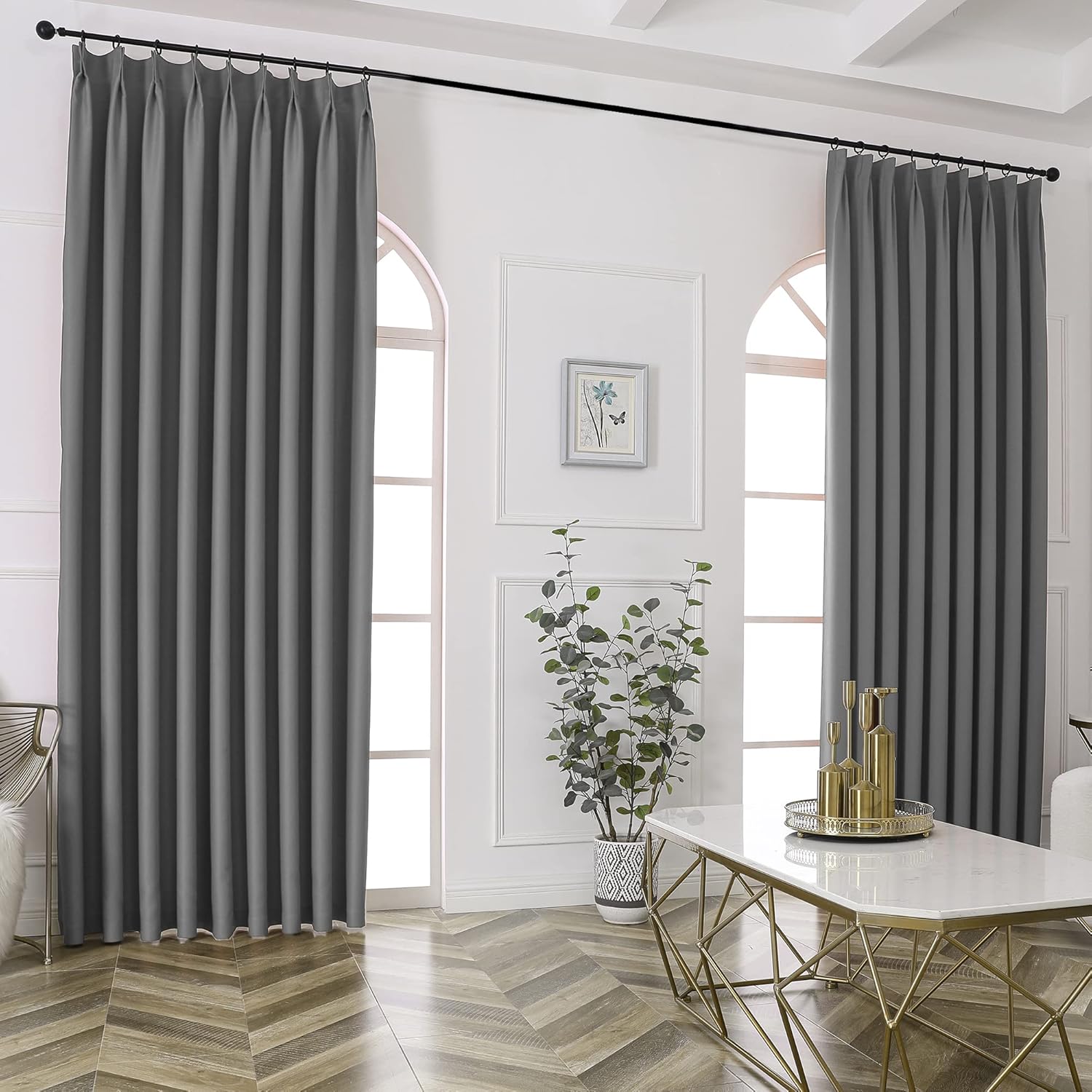 Outdoor Curtains - RAIN CITY Grey Solid Wide Pinch Pleated 84 inch Wide Blackout Curtains with Tieback for Patio Outdoor Triple Weave Drape for Traverse Rod and Track Bedroom Window Privacy 84 X 84 inch Long One Panel