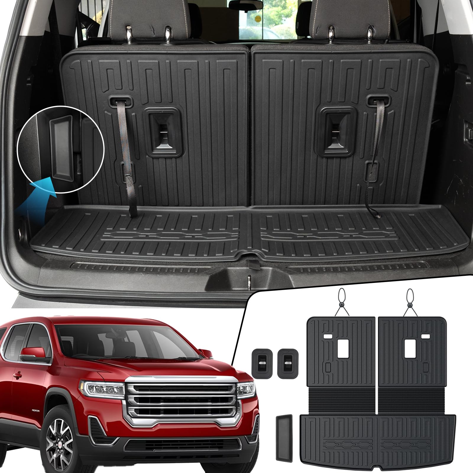 Photo 1 of JOULARISE Cargo Mat Backrest Mats 2-in-1 Design for 2017-2023 GMC Acadia 6/7 Seats Accessories, All-Weather TPE Trunk Mat Cargo Liner Protector SLE/SLT/AT4/DENALI(Cargo Mat with Backrest Mats)