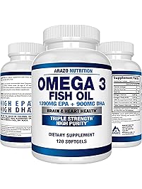 Omega 3 Fish Oil 2250mg | HIGH EPA 1200MG + DHA 900MG Triple Strength Burpless Capsules | 120 Pills | Arazo Nutrition