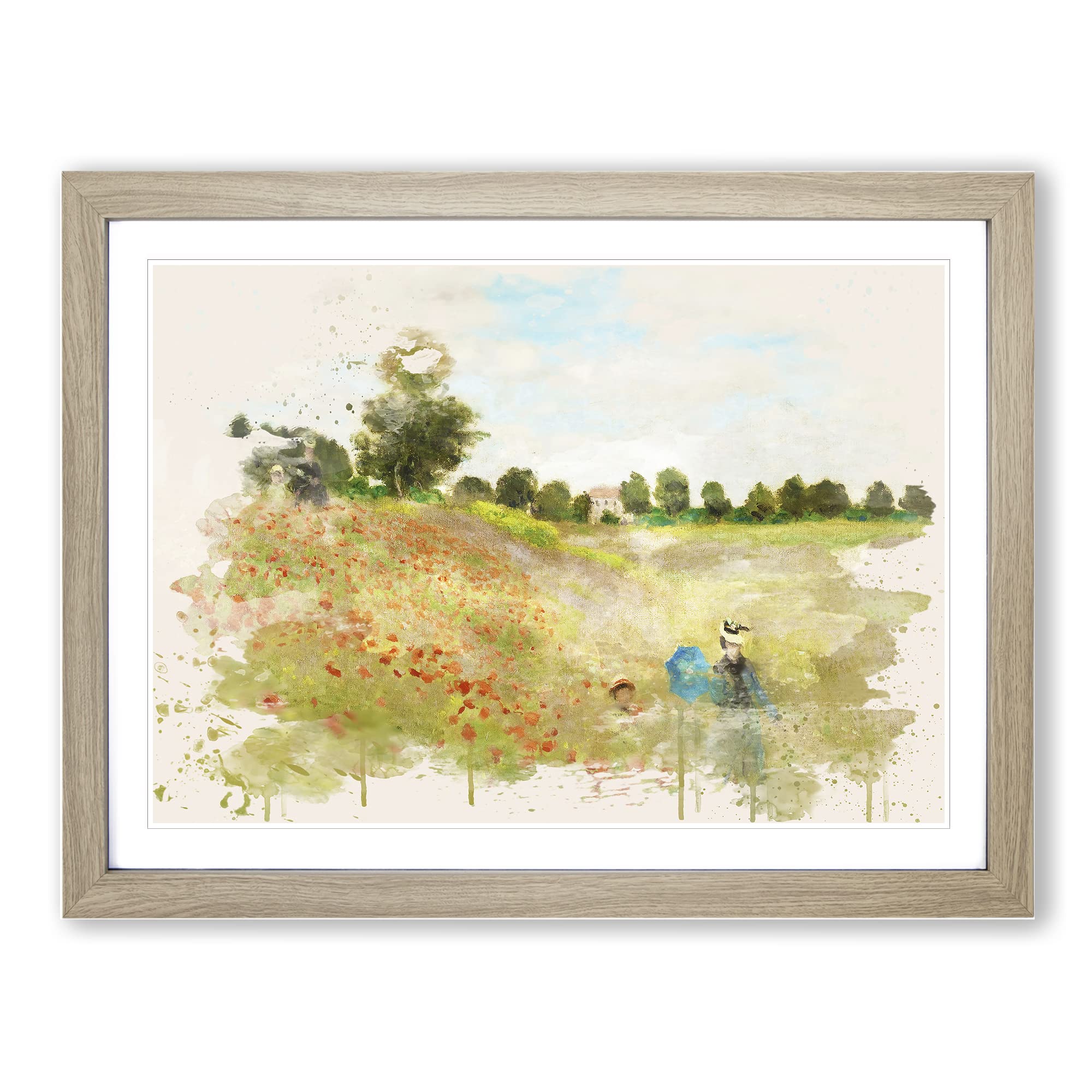 Claude Monet PModern OPpy Field Modern FC Framed Wall Art Print, Ready to Hang Picture for Living Room Bedroom Home Office Décor, Oak A4 (34 x 25 cm)