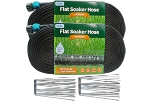Hlinker 2025 Flat Soaker Hose 150 ft (75ft 2Packs) with Stake for Garden, Linkable Drip Hose Diy Automates Garden Irrigation System Saving 89% Water, Dual-layer Leak-free Design Water Hose with Holes