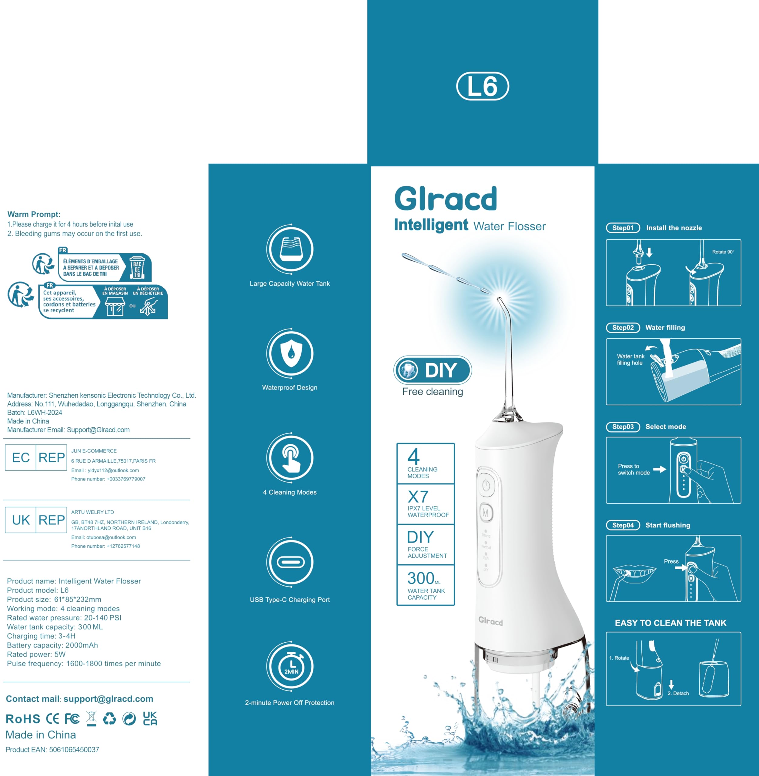 Water Flossers for Teeth Cordless,Professional Electric Flosser Featuring Waterfall Microbubble Technology with DIY Modes,White Waterproof Dental Water Jet Flosser for Oral Cleaning and Braces Care