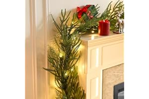 EXKRAEFT Christmas Pine Garland with Lights for Decorations 9FT Artificial Norfolk Pine Garland Realistic, Prelit Garland Lighted Christmas Garland for Mantle Christmas Garland Battery Operated