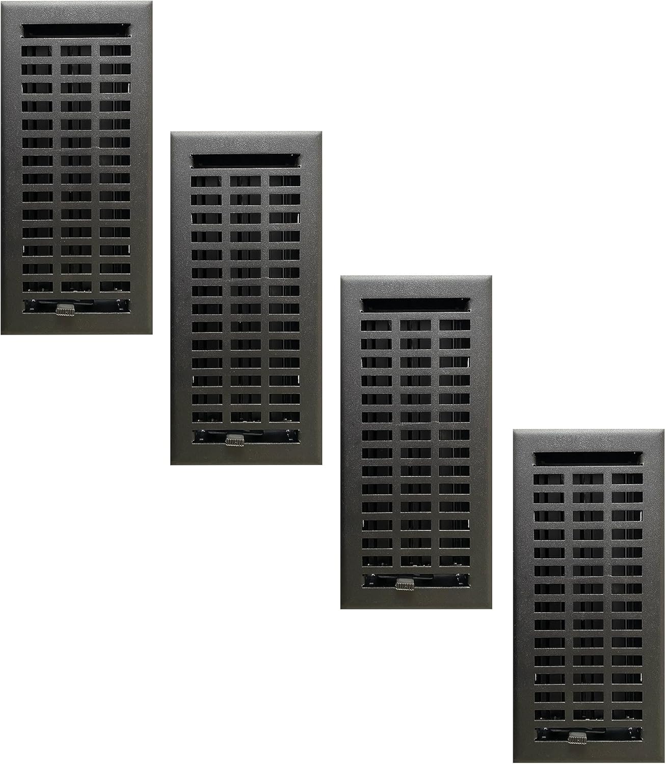 Registers, Grilles & Vents - Empire Register Co, Vent Cover - 4x10 inch, Pack of 4, Modern Contemporary Design, Textured Black Finish, Heavy Duty Floor Vent Covers, Metal Damper Attached. Vent Covers for Home Floor only.