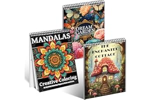 ADEVIAN 3Pcs Coloring Books for Adults Relaxation, Adult Coloring Books for Women Spiral Bound Printed On One Side, Mindfulness Gifts with 72 Patterns for Women to Relax(Mandala & Garden & Cottage)