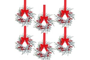 Giegxin 6 Pcs Vintage Small Christmas Wreaths for Cabinet Mini Kitchen Wreaths with Red Berry Realistic Norfolk Farmhouse Decoration for Xmas Window Indoor Chair Fireplace Porch Candle Decor