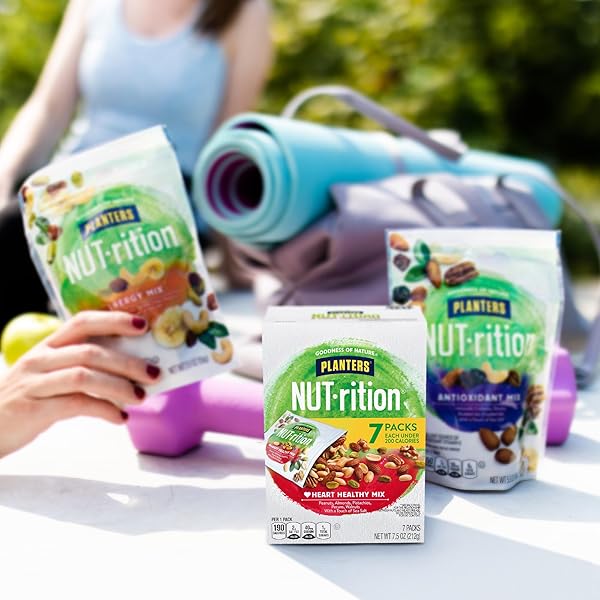 PLANTERS NUT-RITION HEART HEALTHY MIX WITH WALNUTS, 7.5 OZ BOX (CONTAINS 7 INDIVIDUAL POUCHES) – ON-THE-GO/ WORK/SCHOOL SNACK AND ACTIVE LIFESTYLE SNACK – GREAT CAMPING SNACKS – KOSHER