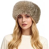 HH HOFNEN Faux Fur Headband for Women Winter Fur Hat with Stretch Ear Warmer Earmuff Khaki