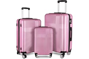 Wqzlyg Luggage 3Piece Sets Hardside Spinner Wheel Luggage With Hooks,Built-in TSAlock,Pink(20in/24in/28in)