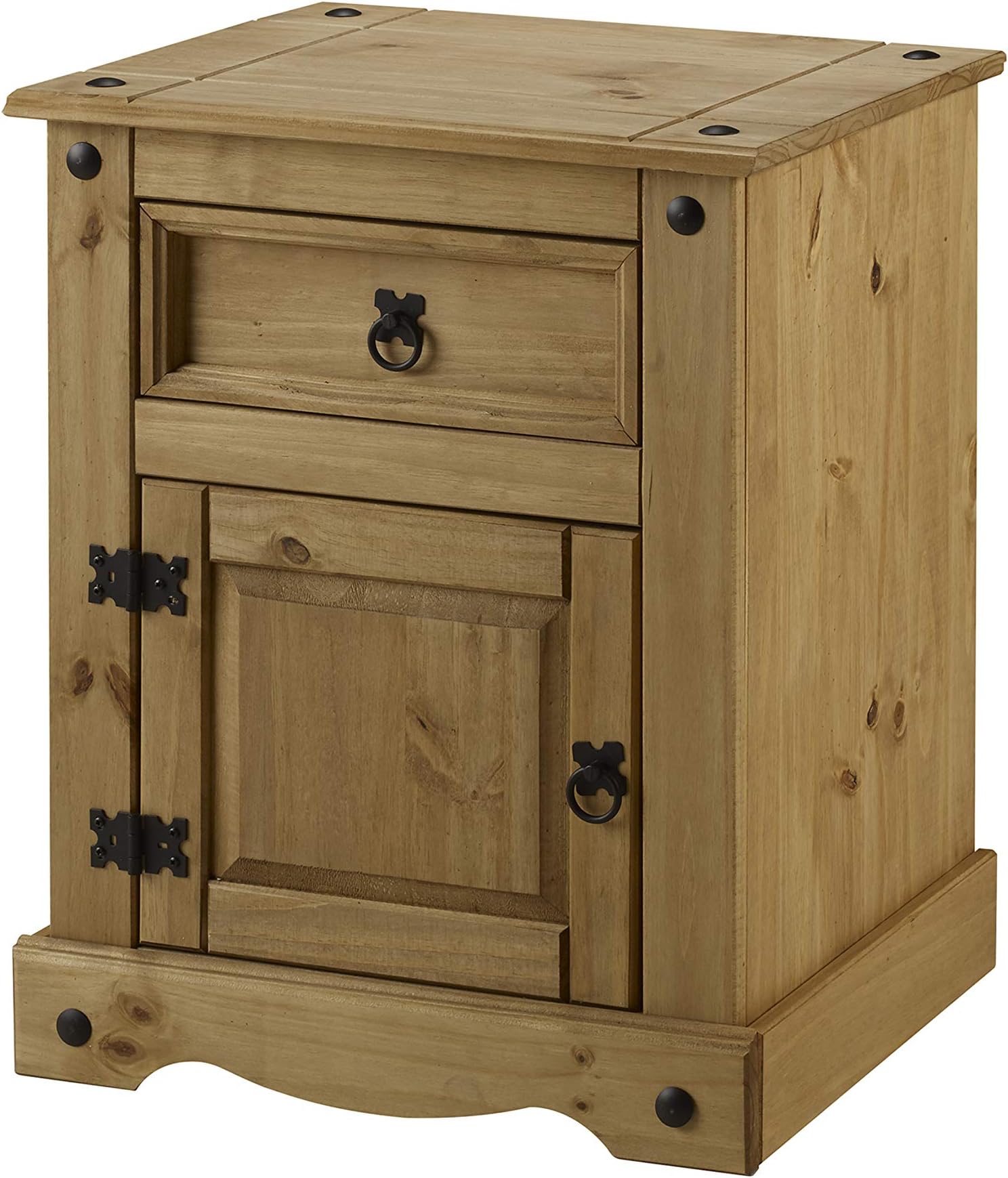 Corona 1 Door 1 Drawer Bedside Cabinet Table, Waxed Pine
