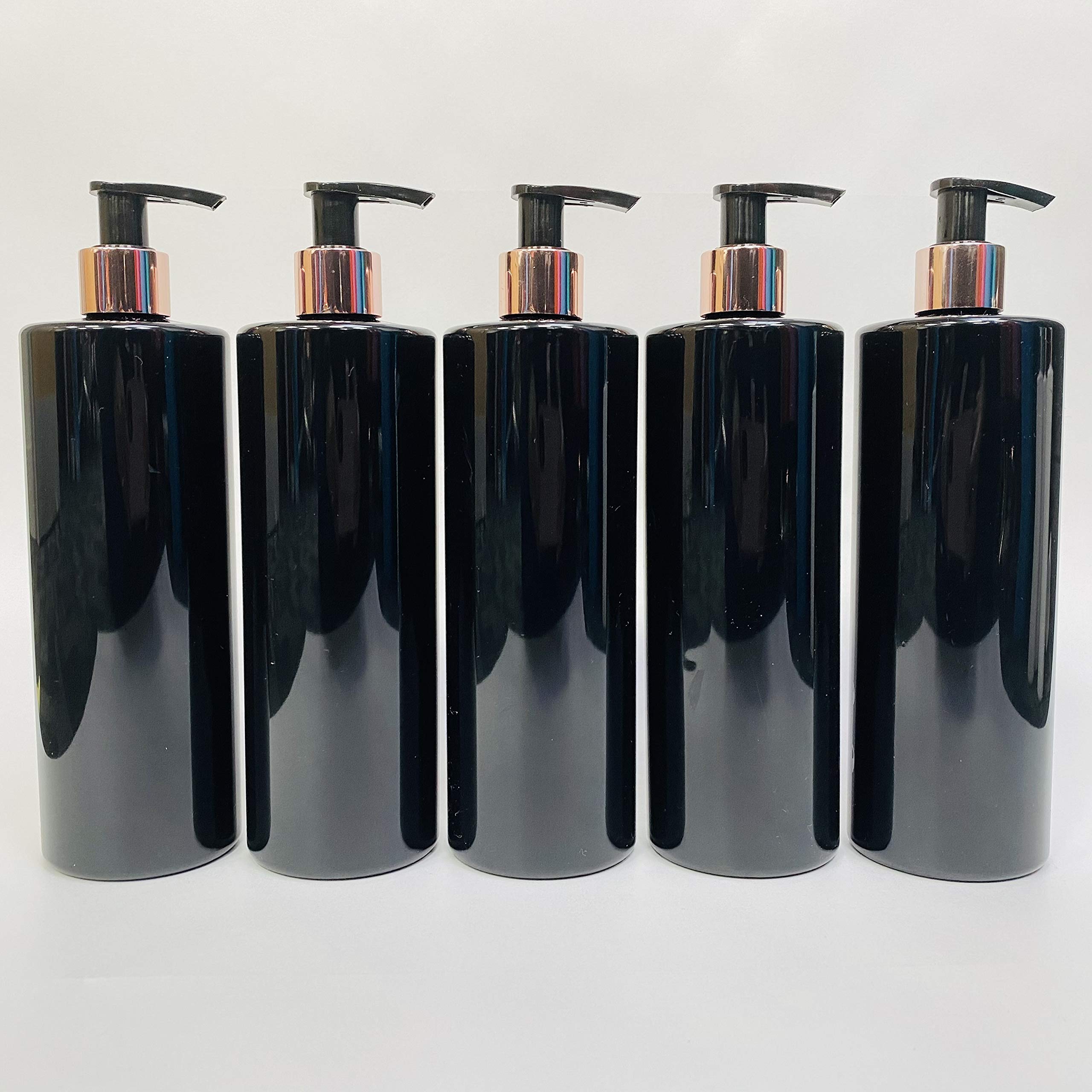 Mrs Hinch Customisable DIY Refillable 500ml PET Plastic Lotion Pump Bottle - Black & Rose Gold Lids (10)