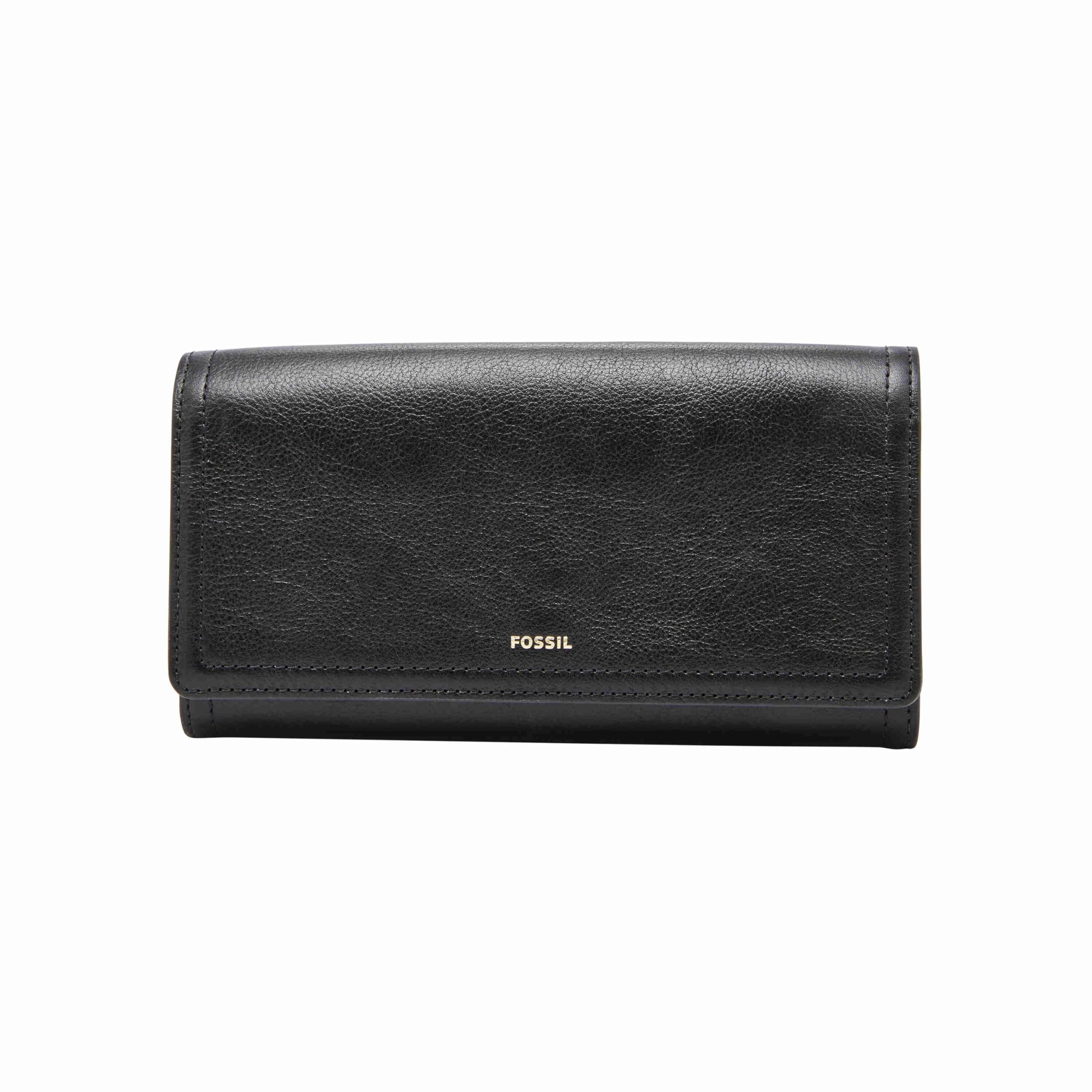 Fossil Wallet for Women Logan, Leather/Polyurethane Trim Flap Clutch black 19.4 cm L x 2.5 cm W x 10.2 cm H SL7833001