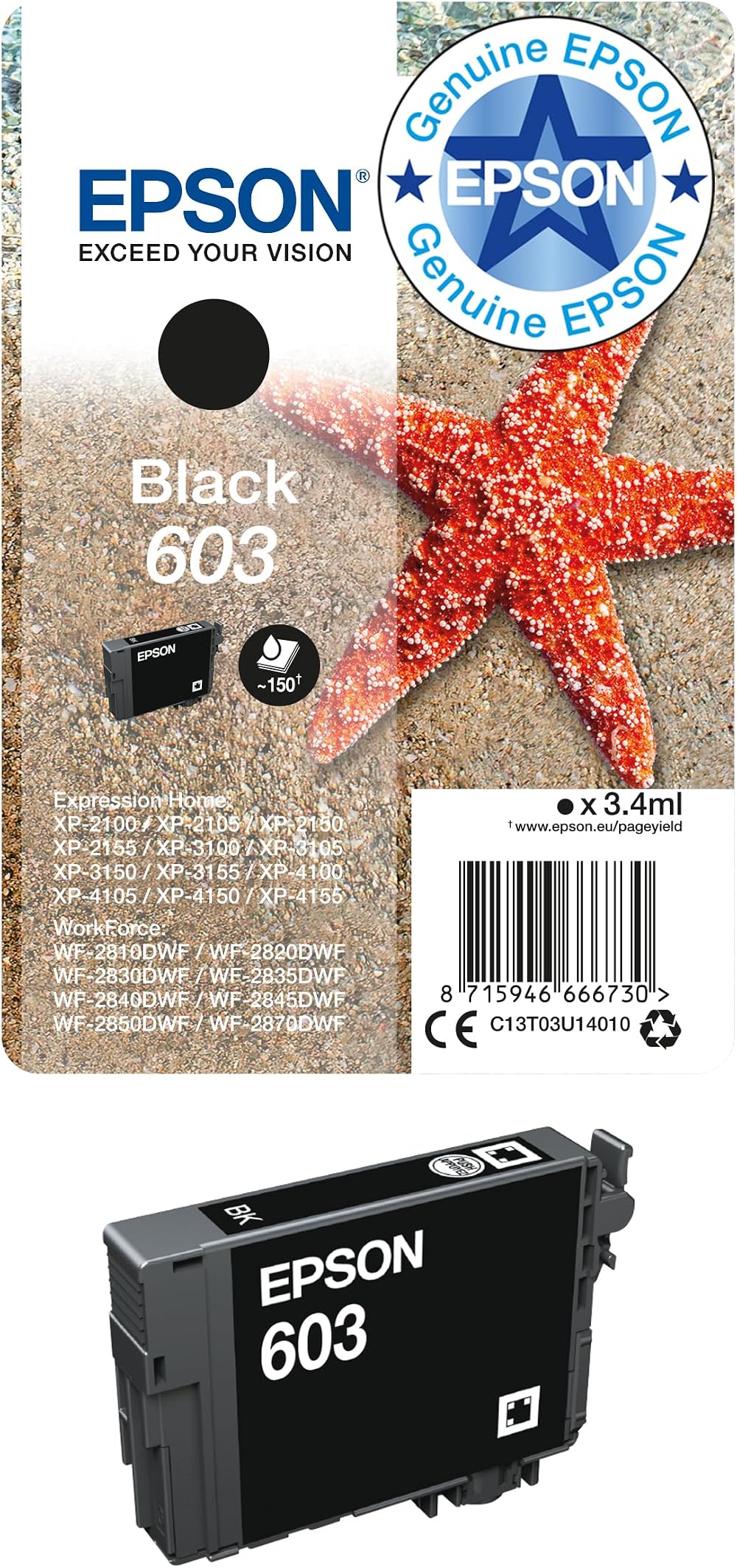 Epson 603 Black Starfish Genuine Ink Cartridge Standard Capacity