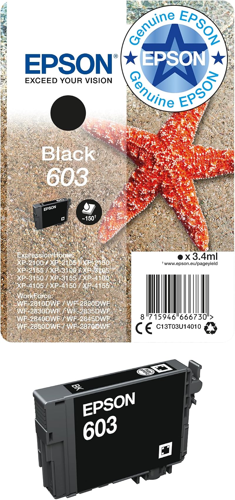 Epson 603 Black Starfish Genuine Ink Cartridge Standard Capacity