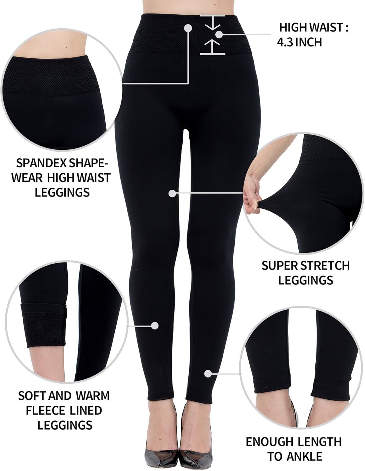 Fleece Lined Leggings for Women High Waist, Elastic and Slimming, 6 Pack - (2)black/wine/brown/grey/navy, One Size at  Women’s Clothing store