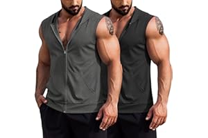 COOFANDY Men's Workout Hooded Tank Tops 2 Pack Zip Up Sleeveless Gym Shirts Muscle Cut Off T Shirt Bodybuilding Hoodies