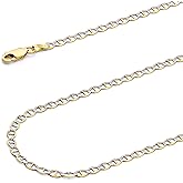 The World Jewelry Center 14k REAL Yellow/Two Tone Gold Solid 7.5mm, 6.5mm, 5.5mm, 4.5mm, 3.5mm, 2.5mm, 2mm, 1.5mm Flat Mariner White Pave Chain Necklace with Lobster Claw Clasp