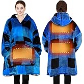 Junbig Wearable Heated Blanket Hoodie, USB Heated 3 Heating Levels and Overheat Protection Flannel and Sherpa Soft Heated Hoodie Blanket for Women Christmas Outdoor and Indoor Pocket with No Battery