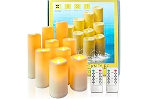 candlesee LED Flameless Candles of 9 Set, Outdoor Waterproof Candle with Remote Control& Timer, Indoor Battery Operated Flickering Pillar Fake Candles Long Lasting for Patio, Larterns, Wedding Decor