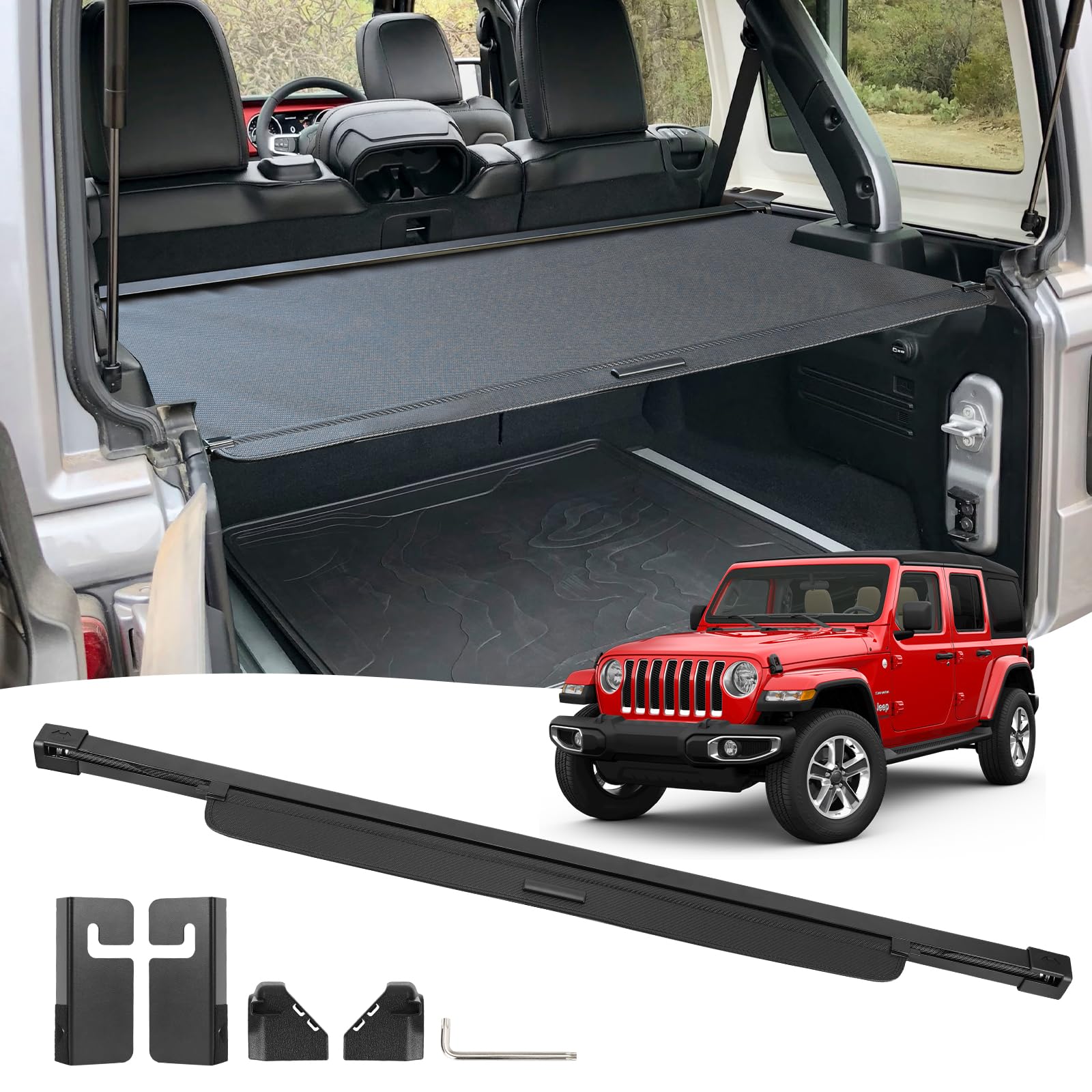 Photo 1 of BIGACOVER Cargo Cover for Wrangler JL JLU 4 Door/Hard Top 2018-2023 Retractable Rear Trunk Security Cover Shield Shade (Not for 4XE & Soft Top & Sahara JL Unlimited)
