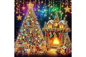 CHWGLFGG 5D Christmas Tree Diamond Art Kits for Adults Beginners,DIY Full Round Drill Diamond Painting Christmas Stocking&Firepalce,Paint by Diamonds Dot Gem Art Crystal Star Easy,Home Wall Decor 13.7X13.7Inch