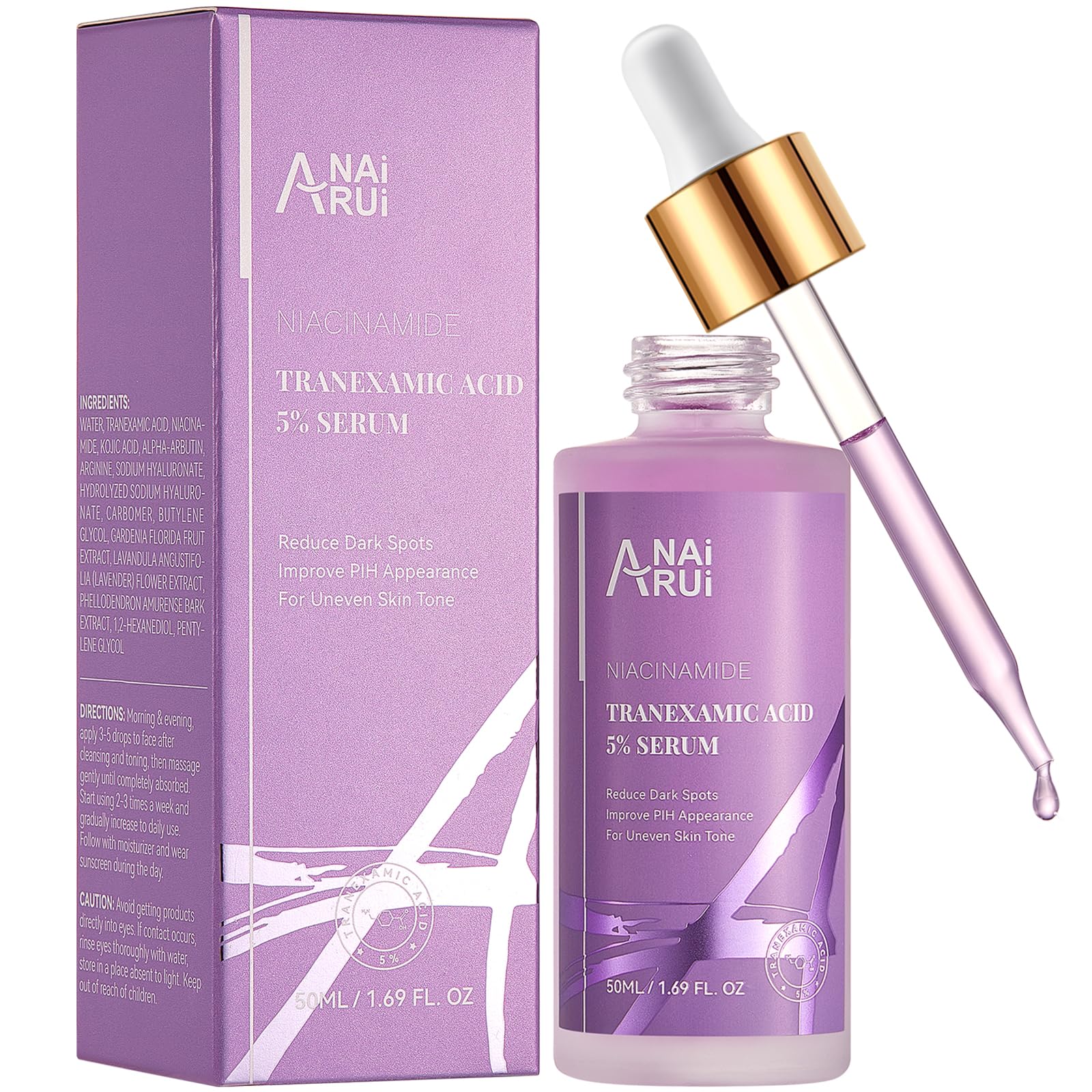 ANAiRUi 5% Tranexamic Acid Serum 50 ml, Dark Spot Correcting Serum with Niacinamide + Hyaluronic Acid, Suitable For All Skin Types