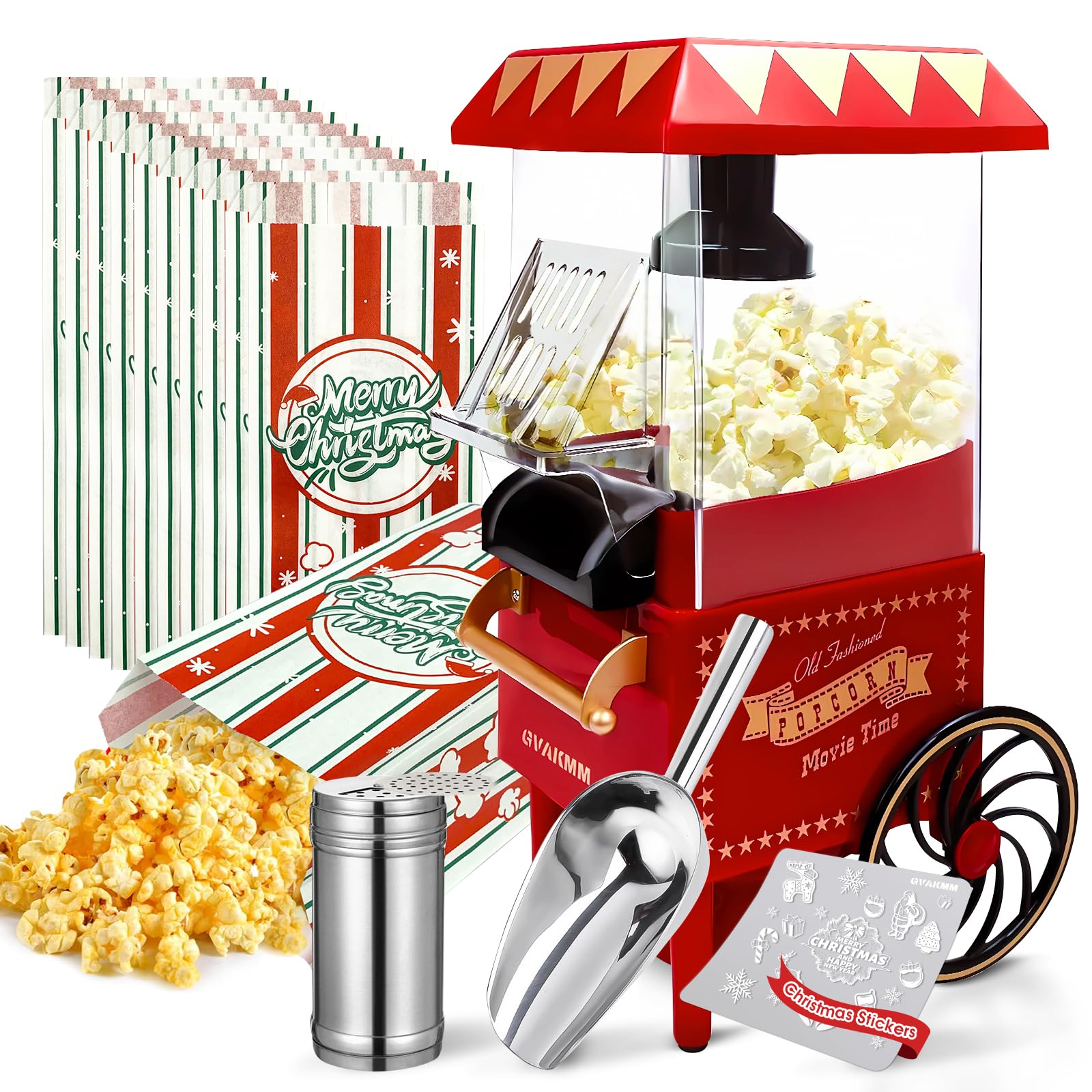 Photo 1 of GVAKMM Popcorn Machine, Christmas Hot Air Popcorn Maker Kit Gift Box, Portable Home Popcorn Popper Machine, 10-Cup,Oil-Free,Retro Style,Compact and Cute