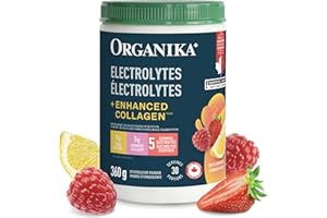 Organika Canadian-Made Electrolytes + Enhanced Collagen - Zesty Lemon Berry Flavour - Sugar-Free Hydration | 5g Protein + 100