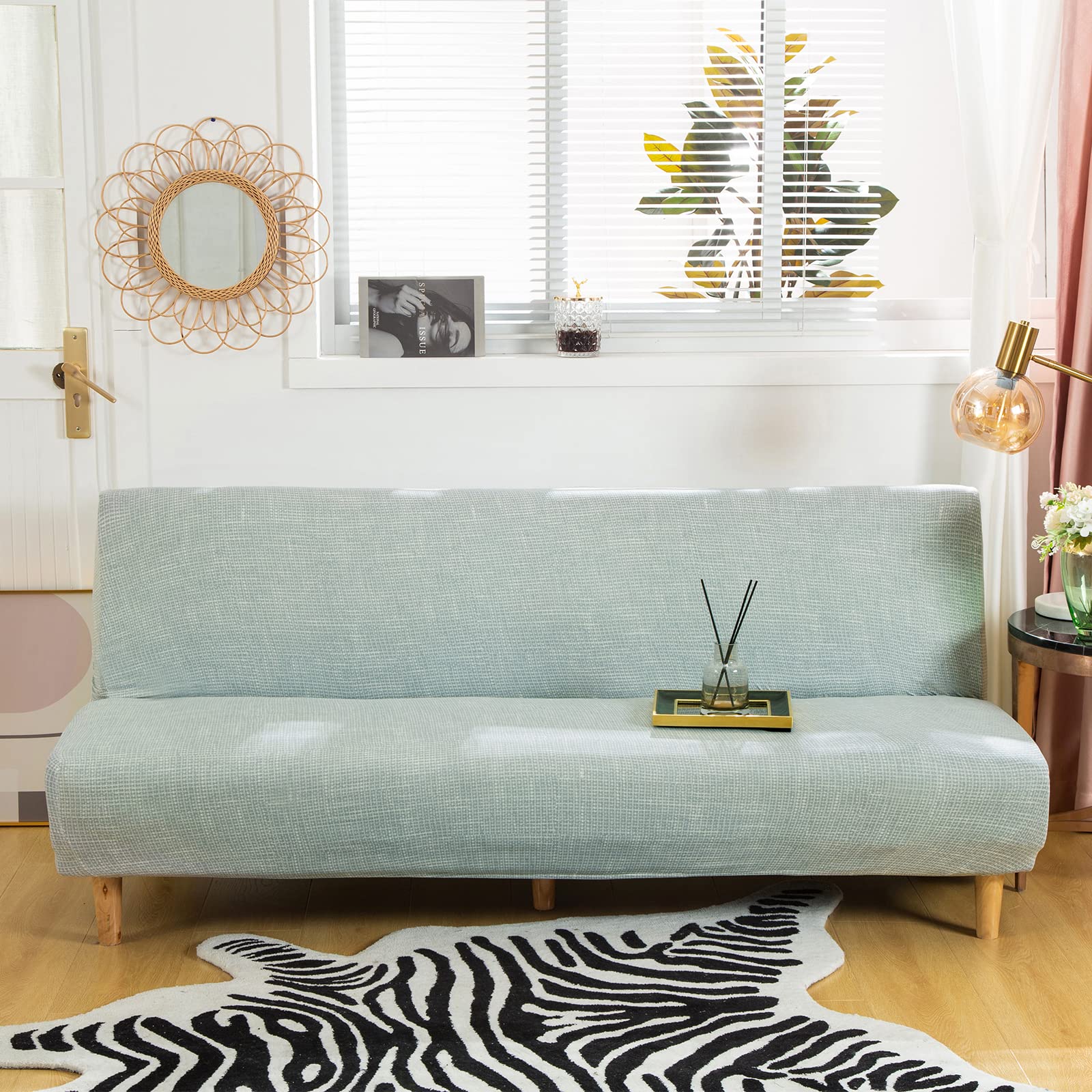 Futon Sofa Bed Cover Armless - Non-slip Folding Stretch Print Futon Sofa Seat Covers with No Arms, Armless Sofa Bed Slipcover Seat Couch Protector Fits for 2-3 Seater Folding Sofa Bed No Arms — image 1