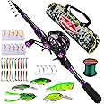 Fishing Rod and Reel Combo - 6.9ft Telescopic Spincast Rod with Left Handed Baitcasting Reel Combos - Sea Saltwater Freshwater Ice Bass Fishing Tackle Set - Fishing Rods Kit