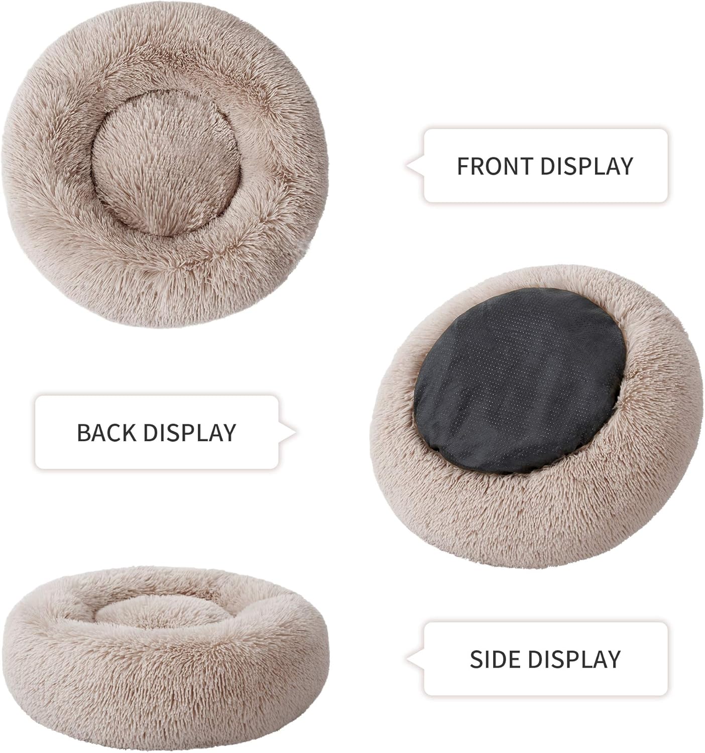 Love's cabin 20in Cat Beds for Indoor Cats - Cat Bed with Machine Washable, Waterproof Bottom - Taupe Fluffy Dog and Cat Calming Cushion Bed for Joint-Relief and Sleep Improvement : Pet Supplies