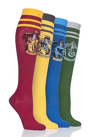 Film & TV SockShop Damen Harry Potter Hausabzeichen Baumwoll-Kniestrümpfe Packung mit 4