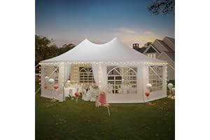 EROMMY 26x19ft Party Tent, White Wedding Tent, Decagonal Heavy Duty Canopy with 8 Removable Sidewalls, 8 Church Windows and 2 Pull-Back Doors, Outdoor Gazebo Pavilion Shelter Tent for Party, Event