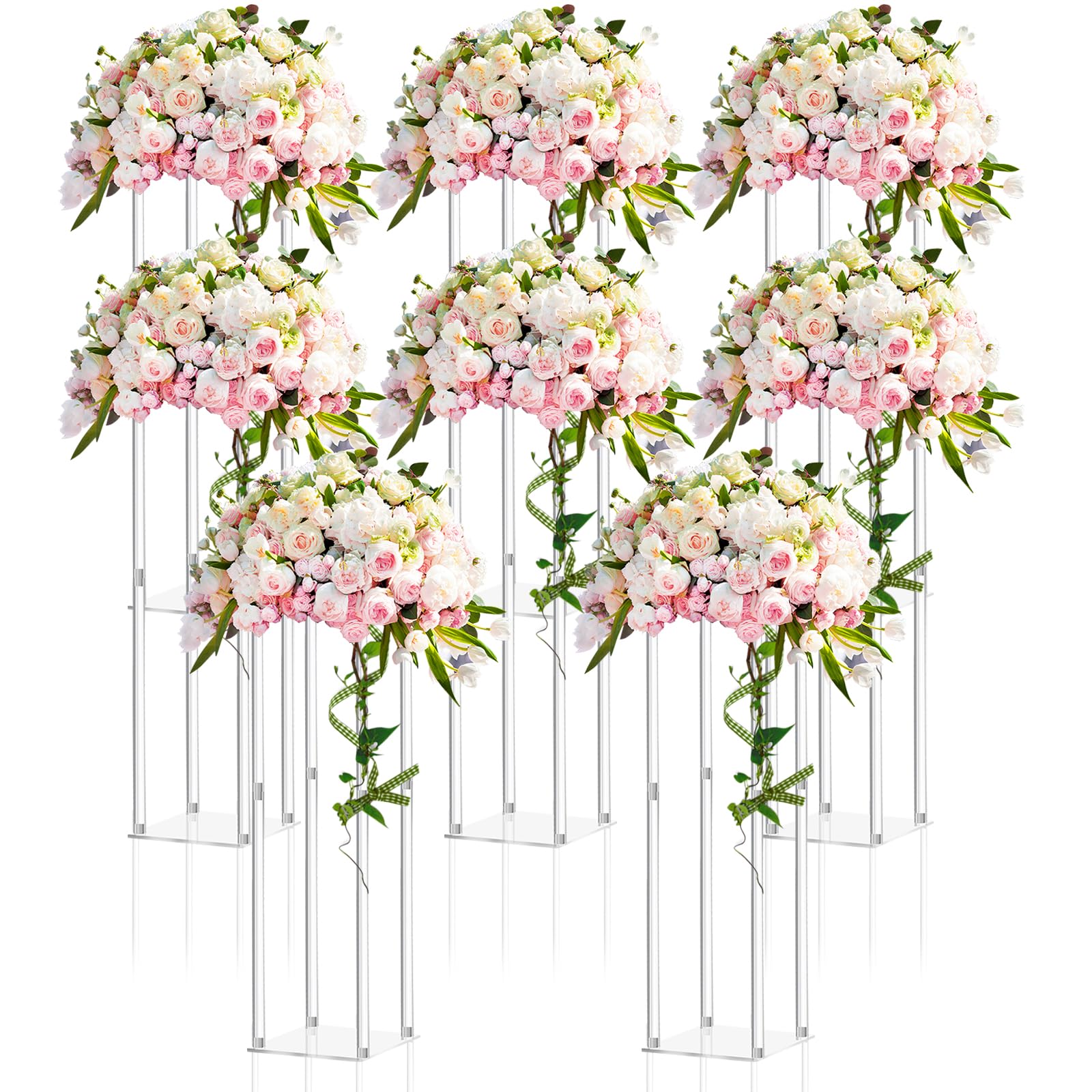 Photo 1 of Geetery 8 Pieces Tall Acrylic Vase Wedding Centerpieces Clear Flower Stand Column Geometric Floral Vase Elegant Display Holder for Birthday Party Wedding Table Decorations (20 Inch)