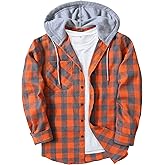 SCODI Mens Flannel Hoodie Shirt Casual Button Down Plaid Jacket Shirts Stylish Long Sleeve Shirts with Pocket