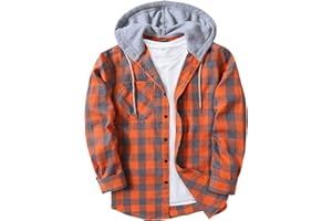 SCODI Mens Flannel Hoodie Shirt Casual Button Down Plaid Jacket Shirts Stylish Long Sleeve Shirts with Pocket