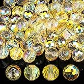 100Pcs Crystal Glass Beads, 10mm Crystal Glass Beads, Round 96-Faceted Loose Spacer Bead for Jewelry Making, DIY Bracelets, Necklaces & Earrings, Glasses Bead for DIY Craft Making Supplies (Gold)