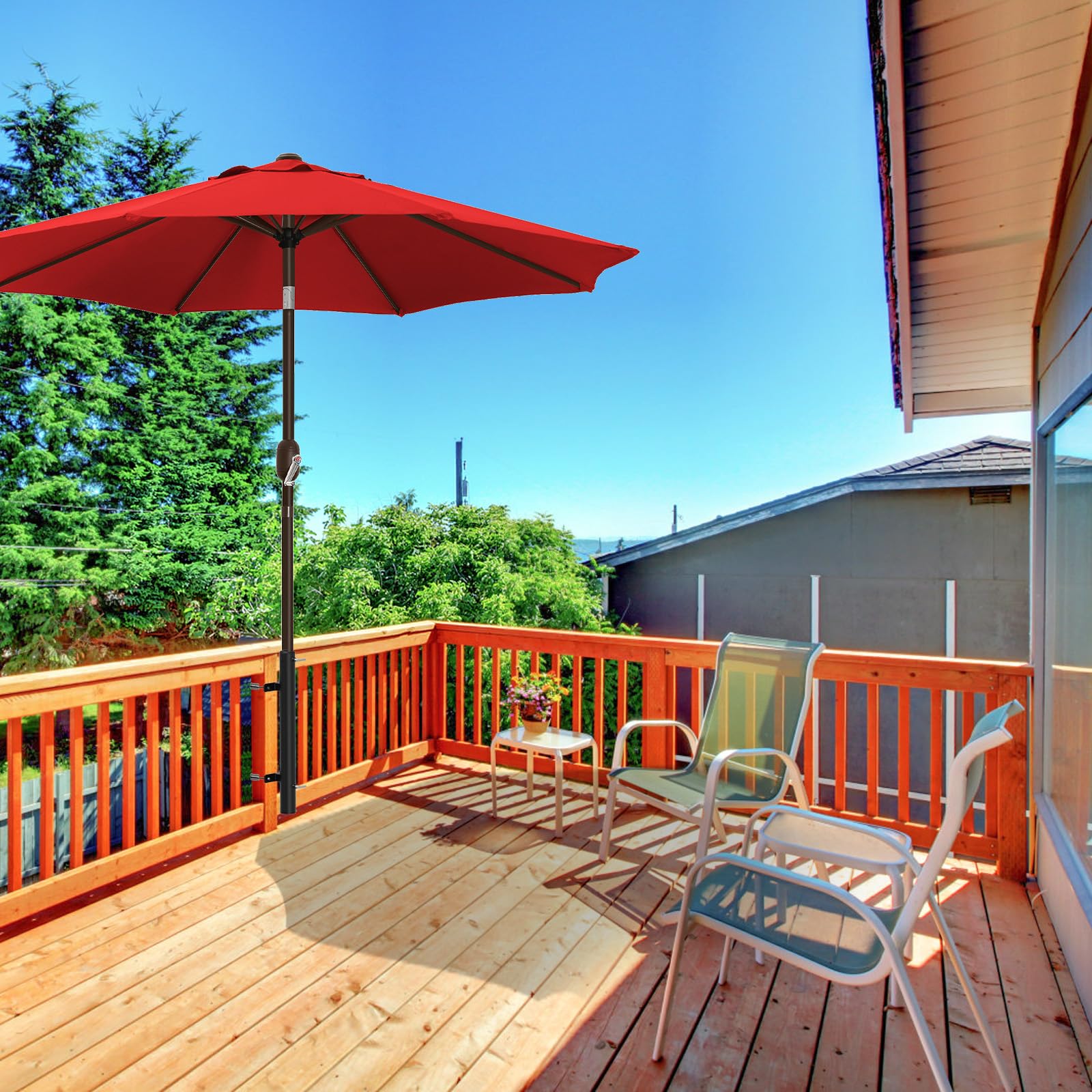 Dolibest Sonnenschirmhalter Balkongeländer, Terrassenschirm Rohrklemme Verstellbar Ampelschirm Klammer Platzsparend Ständer Halterung 3 Reduzierhülse für 3-5cm Stange, 10.6x10.4cm Deckgeländer/Schwarz 7