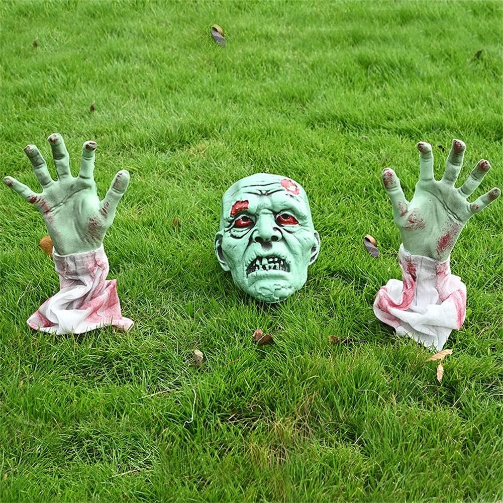 Decorative Garden Stakes - Halloween Zombie Stakes Decorations, Scary Zombie with Face and Arms Lawn Stakes, Groundbreaker Stakes for Halloween Patio Yard Lawn Graveyard Scenes Outdoor Party Props Decor, 3Pack