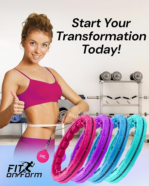 FIT ON FORM INFINITY WEIGHTED HULA HOOP FOR ADULTS WEIGHT LOSS – SMART EXERCISE EQUIPMENT FOR HOME, ADJUSTABLE PILATES CIRCLE WITH 28 KNOTS (55IN) – FITNESS RINGS FOR WOMEN, WAIST TRAINER, ABS WORKOUT