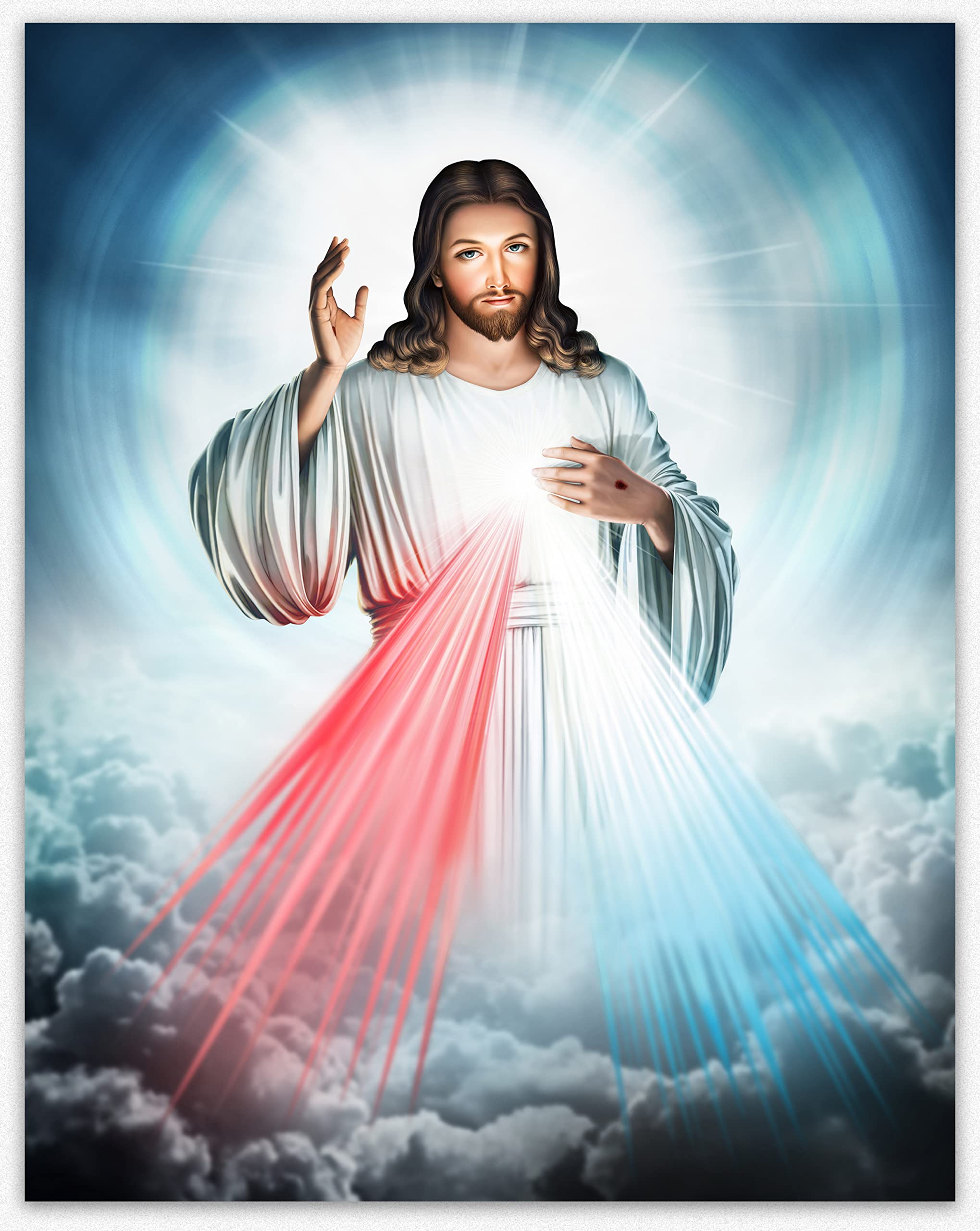 Jesus Wall Art In The Clouds Shining Light Painting - Jesus Christ Wall Decor Religious Art & Jesus Pictures for Wall/Jesus Decor Home and Office Decor Great Gift for Mom and Dad Paintings (11x14)