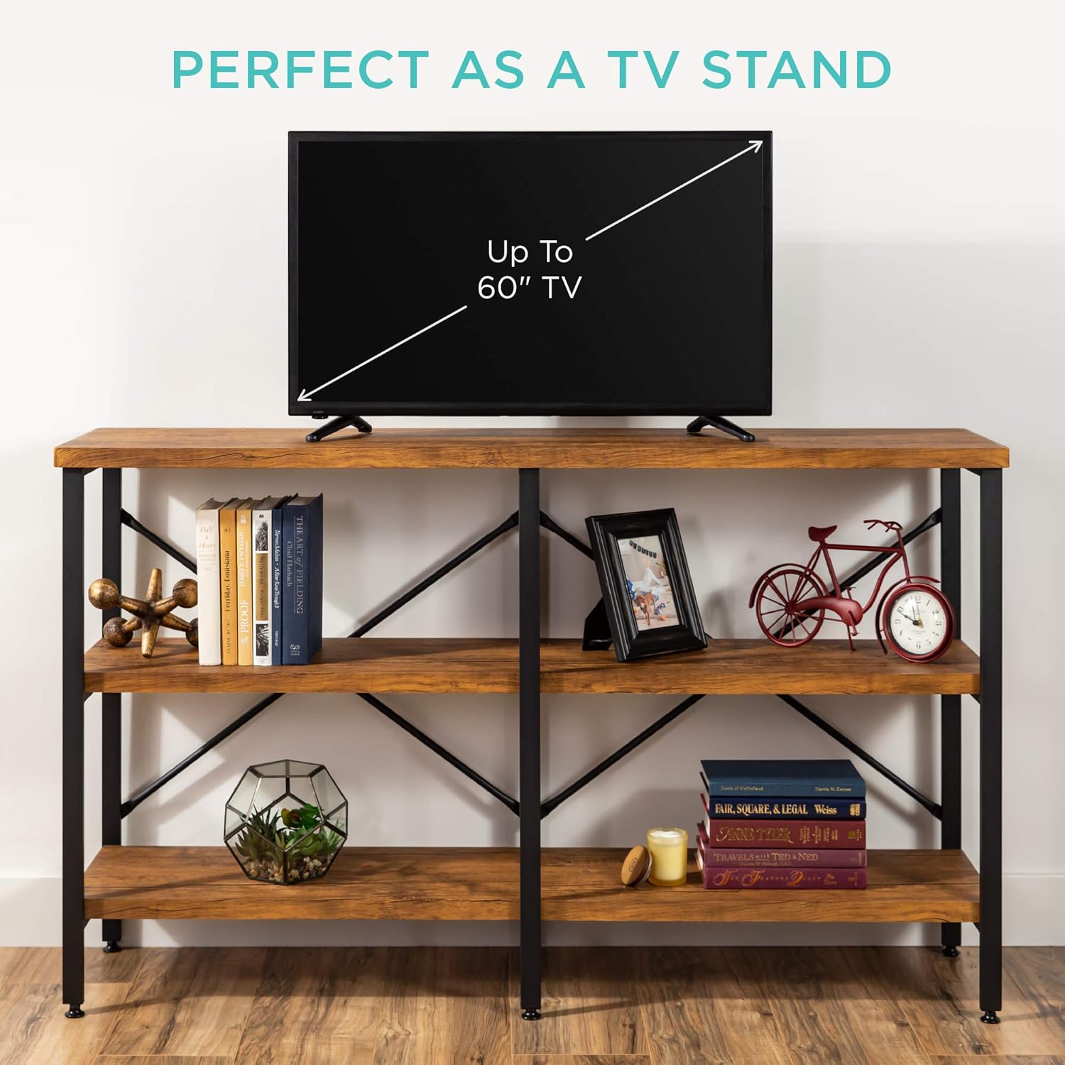 Best Choice Products 55in Rustic 3-Tier Console Sofa Table, Industrial Foyer Table for Living Room, Entry Way, Hallway w/EVA Non-Scratch Feet, Steel Frame - Brown: Furniture & Decor
