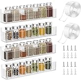 PMMASTO Adhesive Acrylic Spice Rack Organizer for Wall with 2 Nano Double Sided Tape, Spice Shelf Organization for Kitchen Cabinet Door/Pantry Door, Wall Mount Seasoning Rack (Clear-4 Pack)