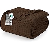 Utopia Bedding Brown 100% Cotton Waffle Blanket 300 GSM [Queen - 90x90 Inch] Soft Lightweight Breathable Bed Blanket for All Season