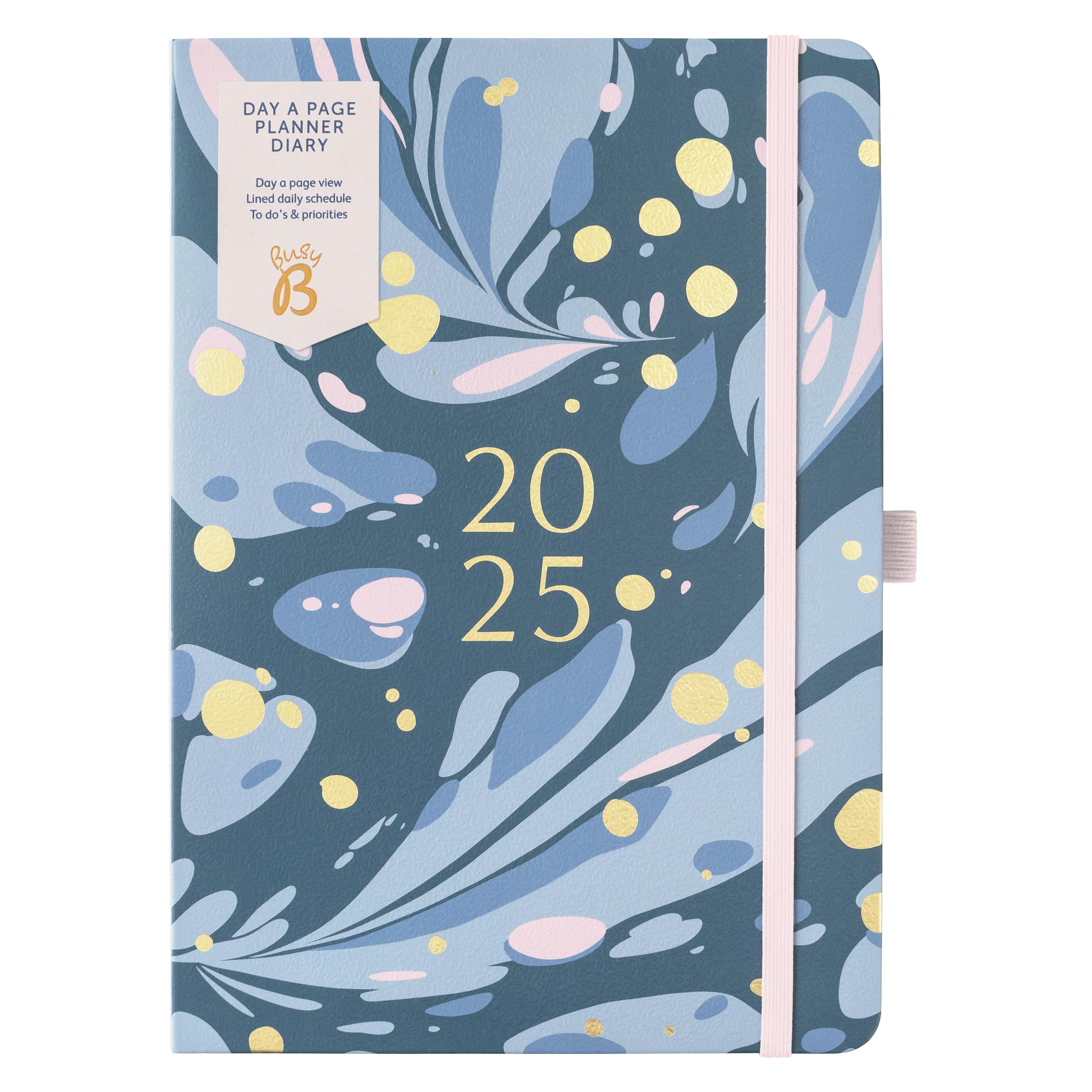 Busy B 2025 Diary Day A Page Planner - A5 Marble Design for Weekly Planner - Compact Diary with Hour-by-Hour Layout, To-Do Lists & Notes - Ideal for Students, Teachers & Professionals