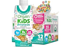 Orgain Organic Kids Nutritional Protein Shake, Fruity Cereal - Kids Snacks with 8g Dairy Protein, 22 Vitamins & Minerals, Fruits & Vegetables, Gluten Free, Soy Free, Non-GMO, 8.25 Fl Oz (Pack of 12)