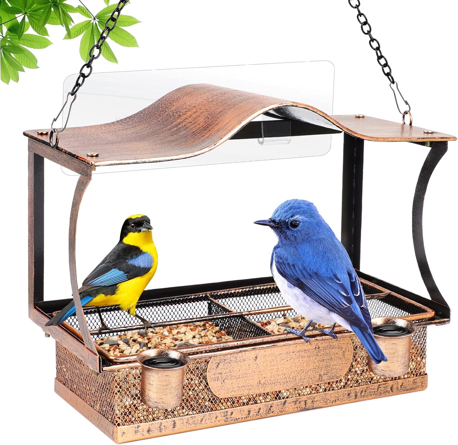 Backyard Birding & Wildlife - Window Bird Feeder, DELLAN Metal Bird Feeder with Outdoors Hanging Chain, Bird Feeders for Outside Wild Birds
