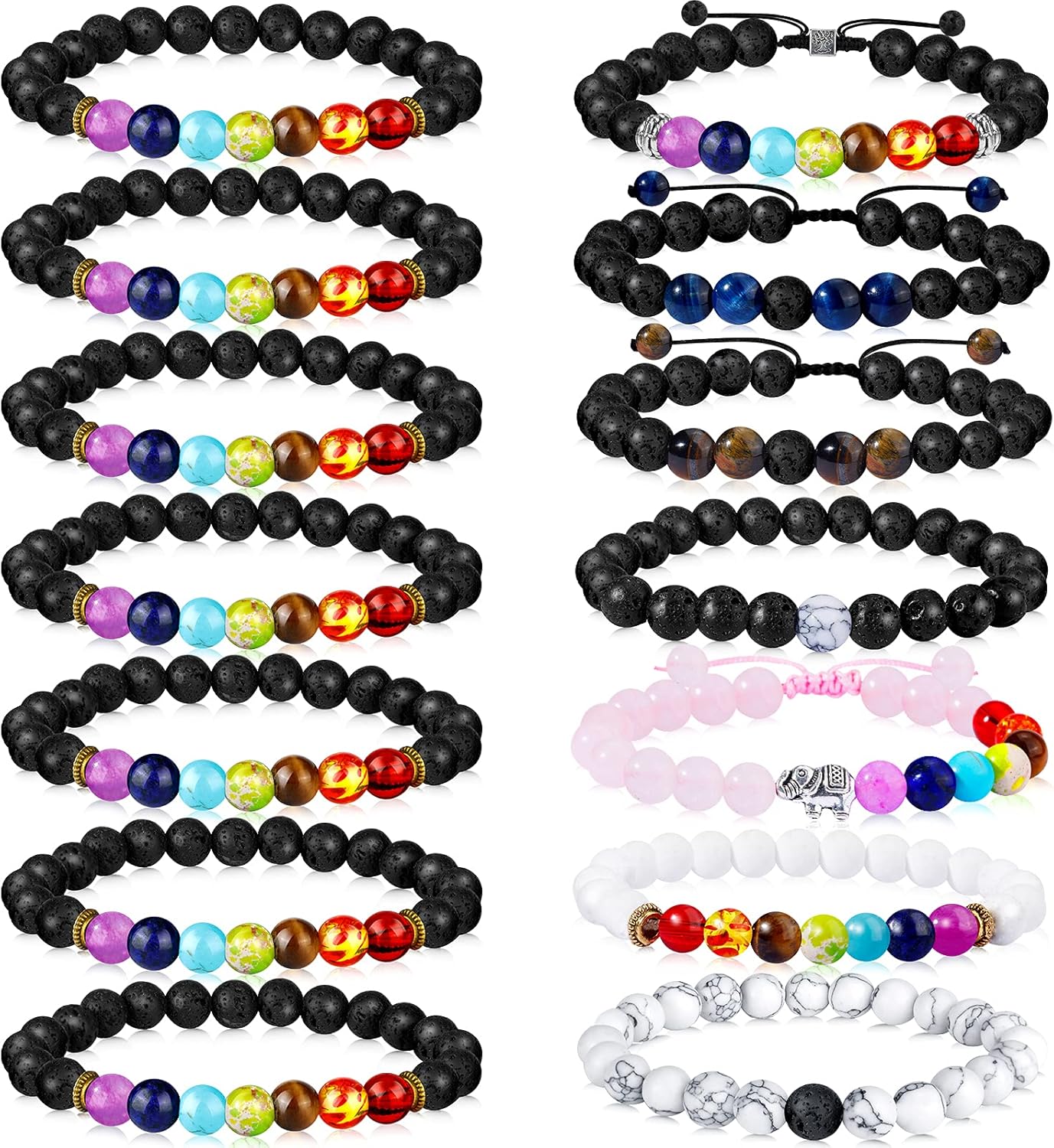 Chakra Bracelets, Hazms 14 Pcs Chakra Healing Bracelets Chakra Beads Bracelets Lava