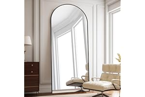 ZMYCZ Floor Length Mirror, 76"x34" Arch Full Length Mirror Hanging or Leaning, Body Mirrors with Stand, Arched-Top Wall Mounted Mirrors with Aluminum Frame for Bedroom (Black)