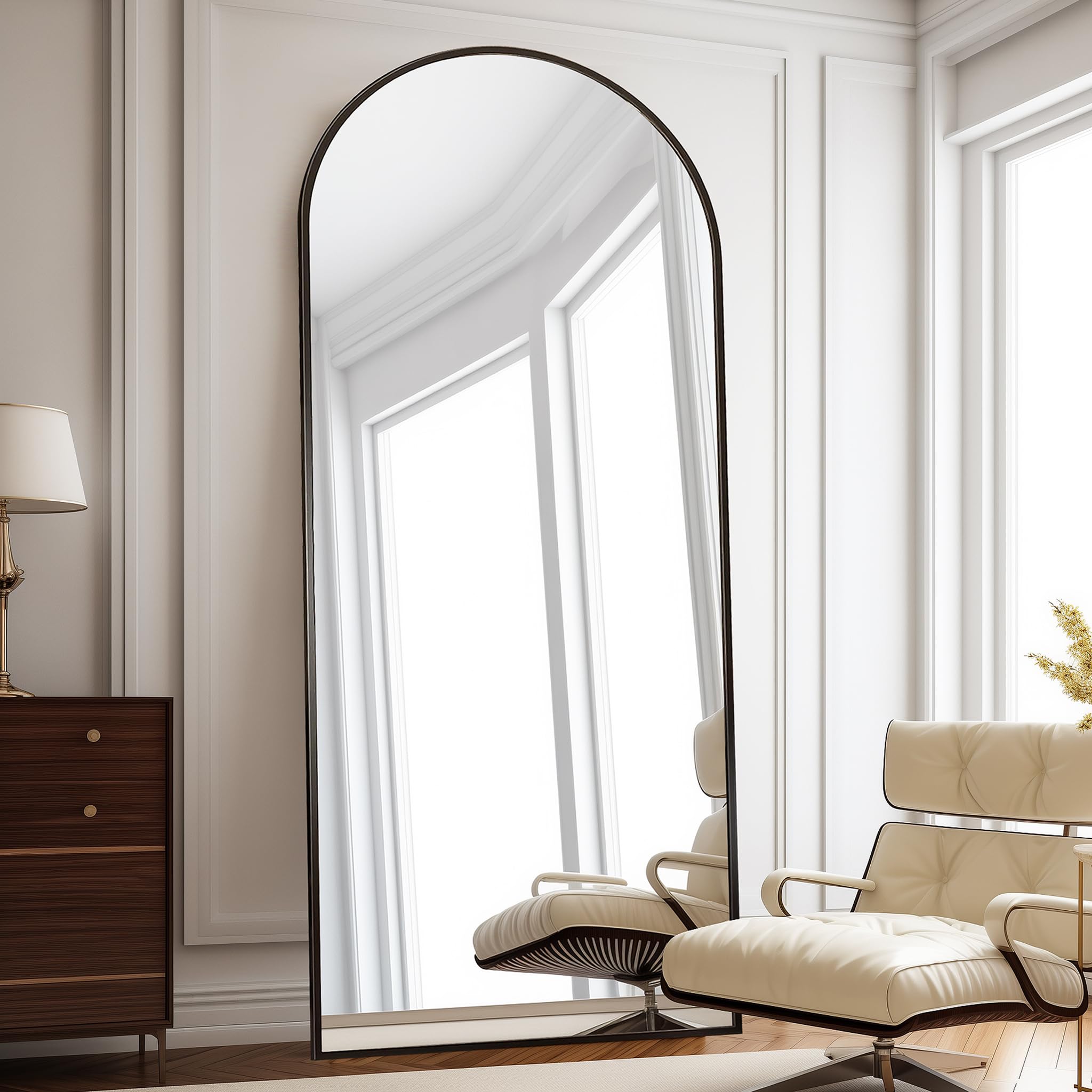 Photo 1 of *****STOCK PHOTO REFERENCE ONLY*****ZMYCZ Floor Length Mirror, 76"x34" Arch Full Length Mirror Hanging or Leaning, Body Mirrors with Stand, Arched-Top Wall Mounted Mirrors with Aluminum Frame for Bedroom (Black)